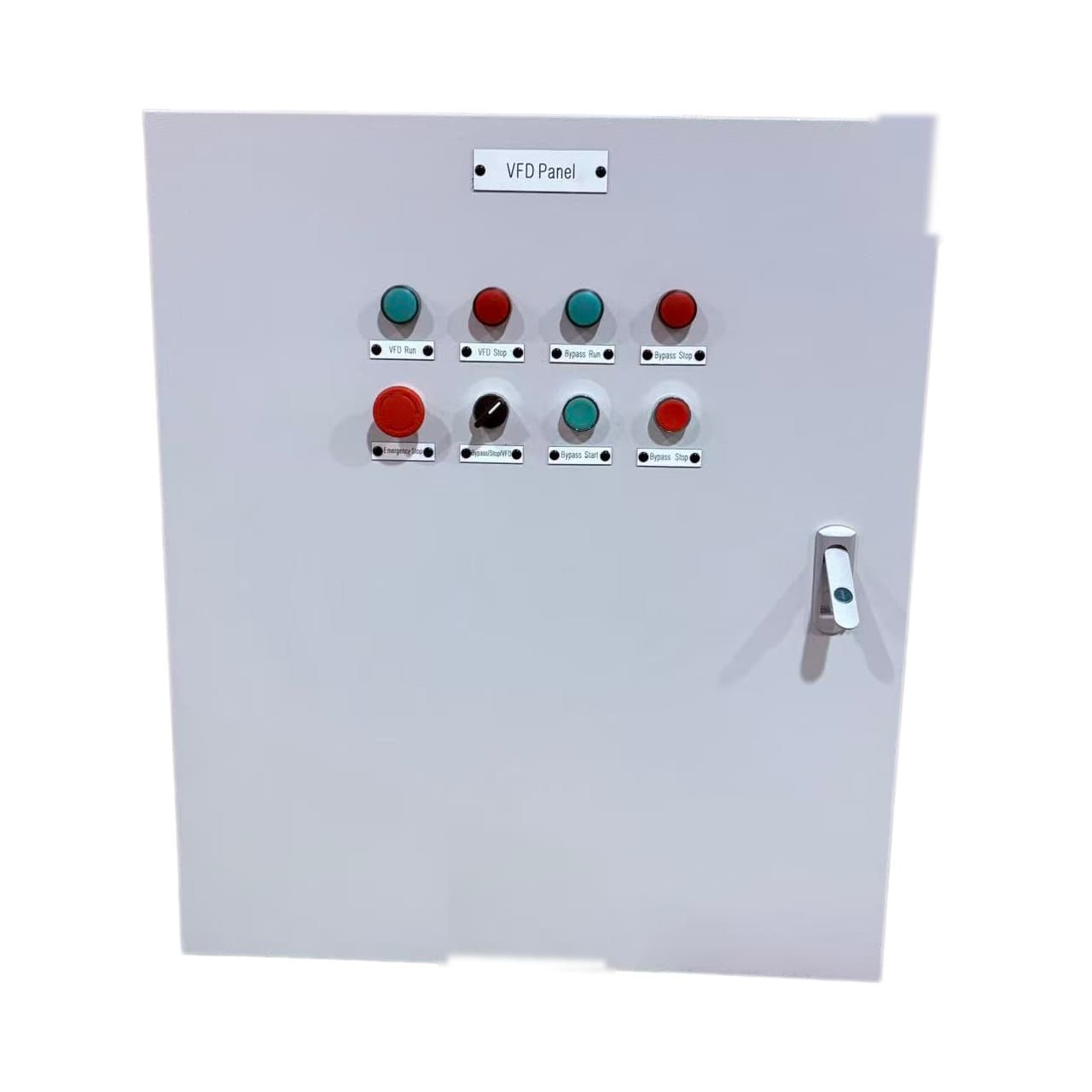 VFD duplex control panel for water tank and booster pump systems, front view